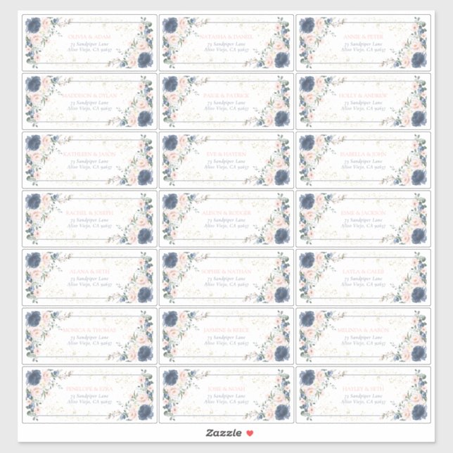 Adesivo Endereço de Convidado Floral Dourado Cor-de-Rosa A (Folha)