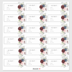 Adesivo Endereço de Convidado Transparente Borgonha Marinh