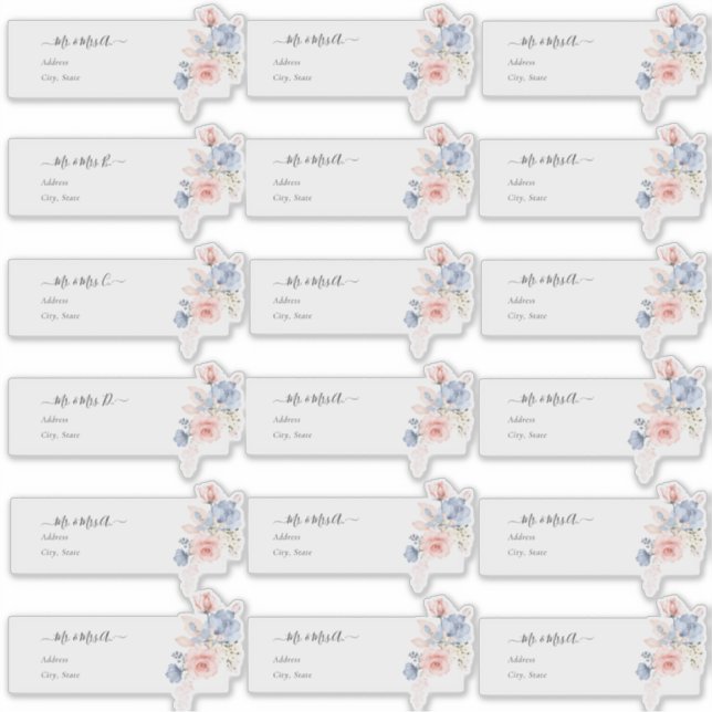 Adesivo Endereço de Convidado Transparente Esfregar Flores (Frente)