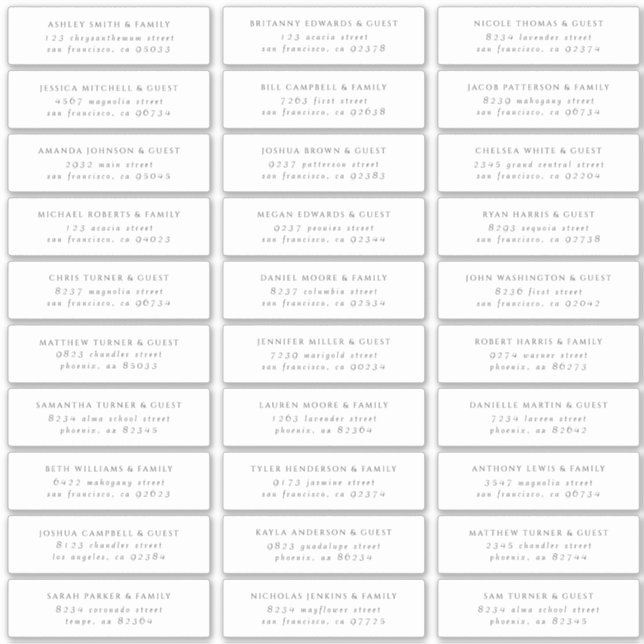 Adesivo Endereço de Convidados de Chic Elegante Moderno Mi (Frente)