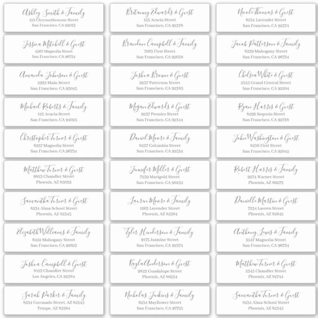 Adesivo Endereço de Convidados para Casamento de Script Ch (Frente)