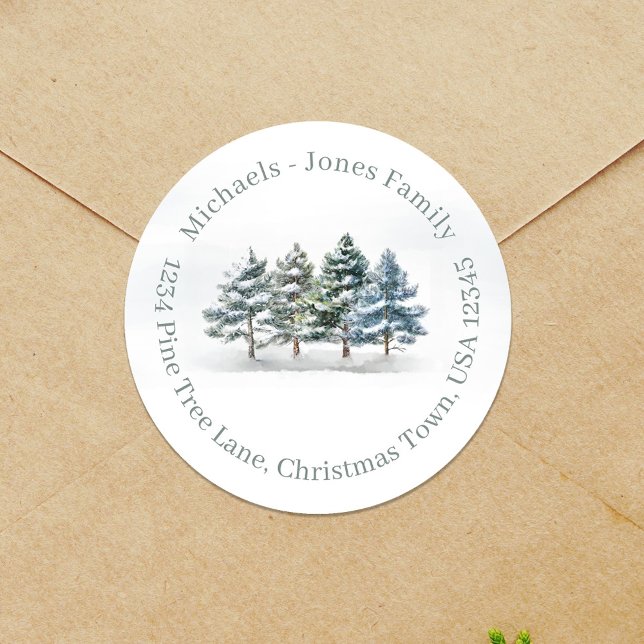 Adesivo Endereço de Devolução Aquarela Pinheiro Personaliz (Christmas return address label sticker. )