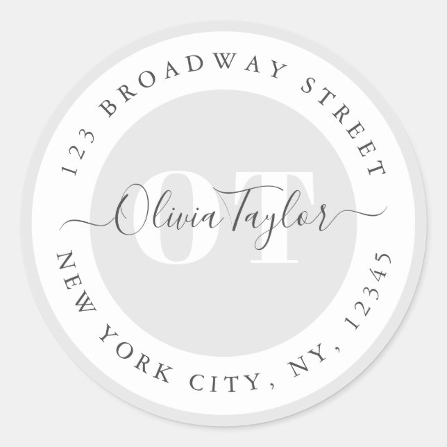 Adesivo Endereço de devolução da Cinza de Script Moderno M (Frente)
