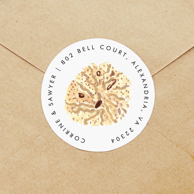 Adesivo Endereço de Devolução de Cadeias Aquáticas Náutica (Seashell return address label round sticker.)
