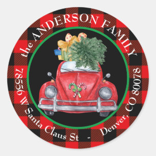 Adesivo Endereço de Devolução de Carro de Natal em Xadrez 