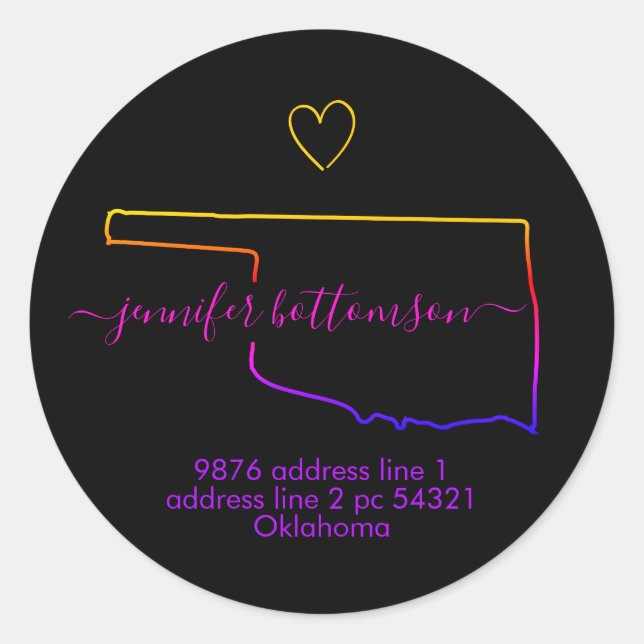 Adesivo Endereço de devolução de casa Oklahoma EUA Assinat (Frente)