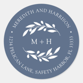 Adesivo Endereço de Devolução de Casamento Azul de Tabulei