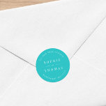 Adesivo Endereço de Devolução de Casamento de Cor Editável<br><div class="desc">Coluna de Devolução de Casamento de Cor Editável Clássico Moderno com texto em branco contra uma cor de fundo editável; para alterá-lo de turquesa para uma cor de sua escolha, clique no botão personalizar. Personalize-o substituindo o texto do marcador de posição. Para obter mais opções, como alterar a fonte, seu...</div>