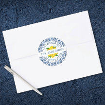 Endereço de devolução de casamento do Azulejo azul