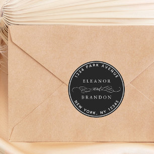 Adesivo Endereço de Devolução de Casamento Elegante Negro