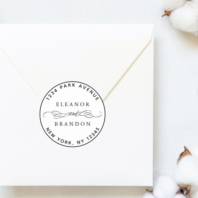 Adesivo Endereço de Devolução de Casamento Elegante Preto  (Criador carregado)