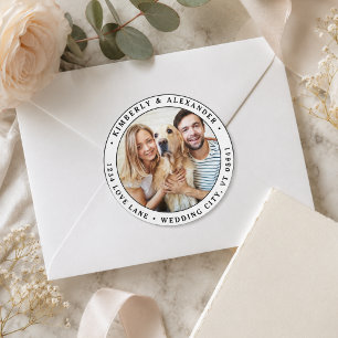 Adesivo  Endereço de Devolução de Casamento Moderno com Fo