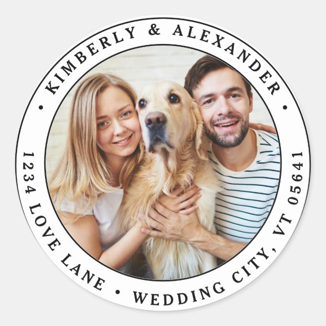 Adesivo Endereço de Devolução de Casamento Moderno de Foto (Frente)