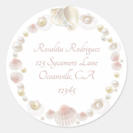 Adesivo Endereço de devolução de conchas e pérolas bonito
