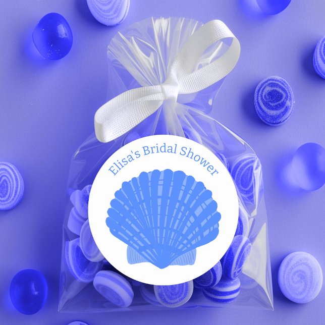 Adesivo Endereço de Devolução de Correio PERSONALIZADO do  (Blue Seashells CUSTOM Gift Mail Classic Round Sticker
)