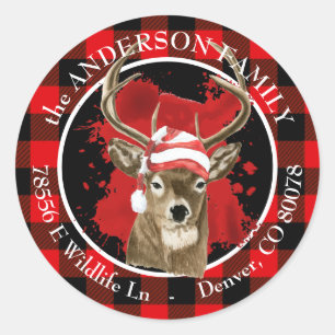 Adesivo Endereço de devolução de Deer Santa Hat da Xadrez 