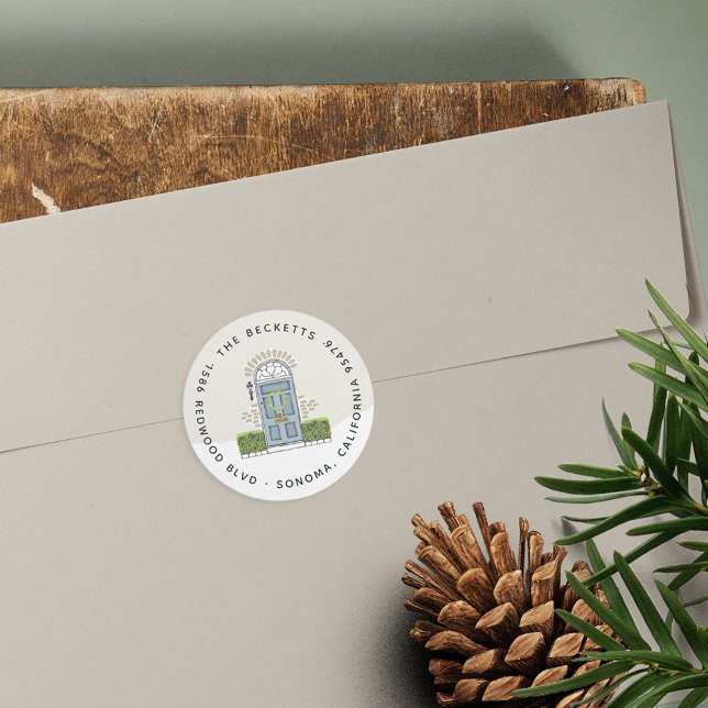 Adesivo Endereço de devolução de feriado de porta azul (Criador carregado)