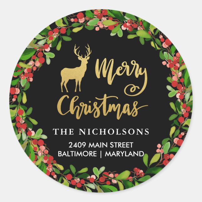 Adesivo Endereço de devolução de feriado de script Dourado (Frente)