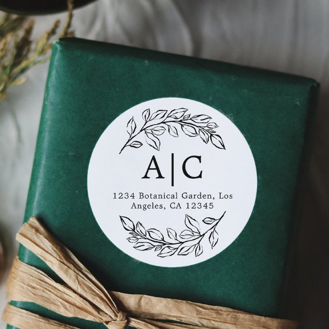 Adesivo Endereço de Devolução de Folhagem Minimal em Preto (Criador carregado)