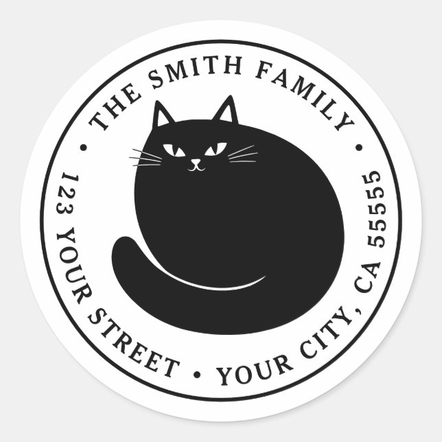 Adesivo Endereço de devolução de gatinho preto fofo (Frente)