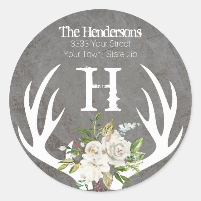 Adesivo Endereço de devolução de monograma de antílope flo (Frente)