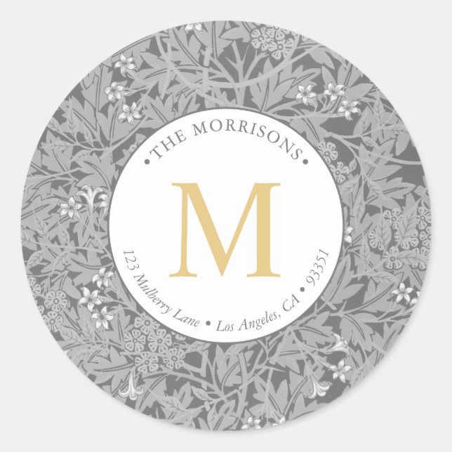 Adesivo Endereço de Devolução de Monograma Dourado Floral  (Frente)