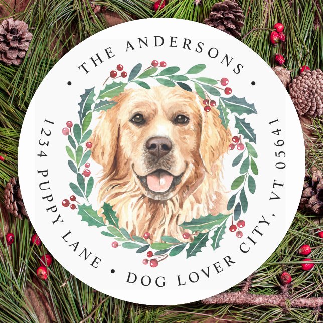 Adesivo Endereço de devolução de natal do Cachorro do ouro (Criador carregado)