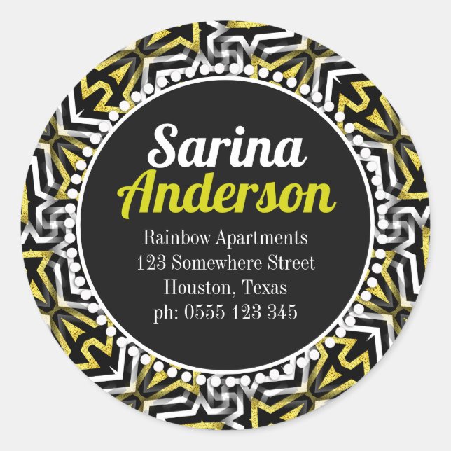 Adesivo Endereço de devolução de padrão Sparkle Dourado e  (Frente)