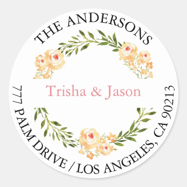 Adesivo Endereço de devolução DIY, flores de pêssego em C/ (Frente)