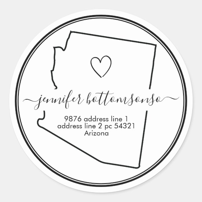 Adesivo Endereço de devolução do Arizona Assinatura coraçã (Frente)