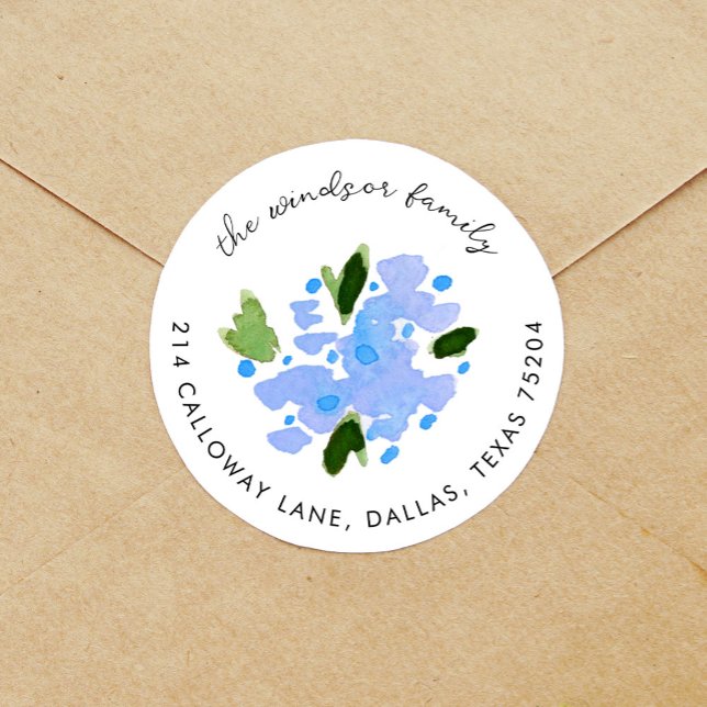 Adesivo Endereço de devolução do Buquê Floral de Cor Azul (Blue floral bouquet return address label round sticker.)