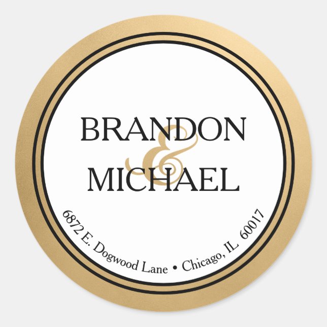 Adesivo Endereço de devolução do casamento formal Dourado  (Frente)