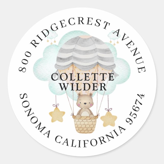 Adesivo Endereço de devolução do Chá Baby Bear Balloon de  (Frente)