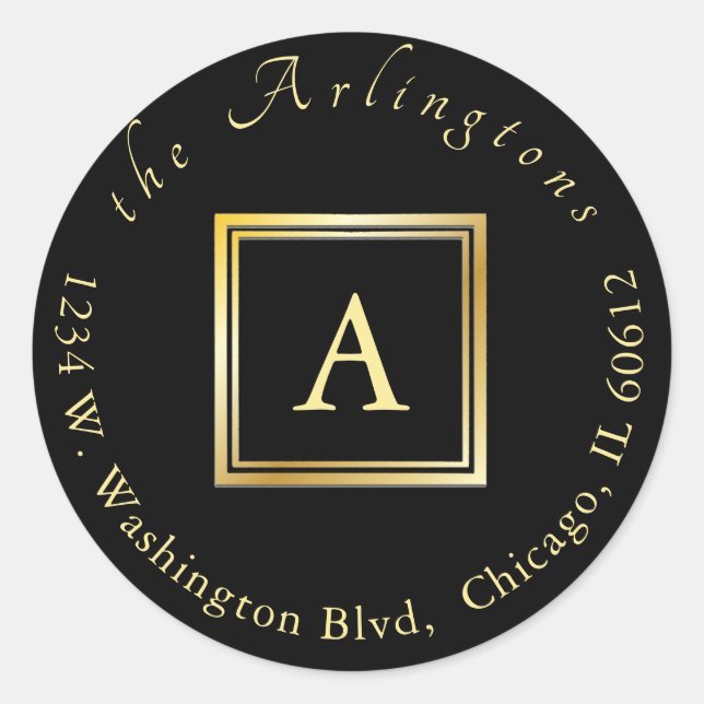 Adesivo Endereço de devolução do Dourado Monograma de Casa (Frente)