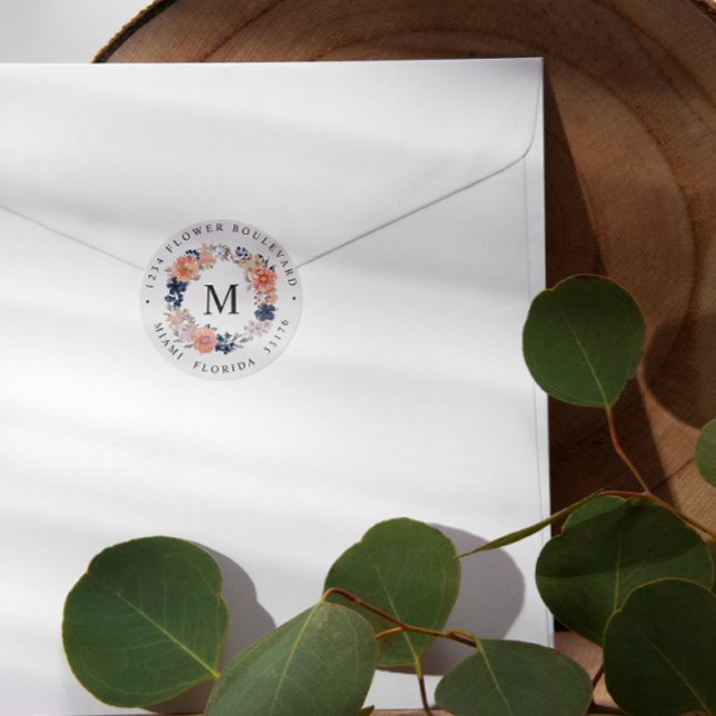 Adesivo Endereço de devolução do monograma botânico do Mar (Criador carregado)