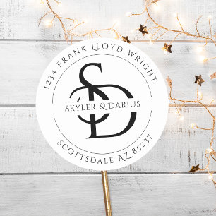 Adesivo Endereço de devolução do Monograma de Casamento Si