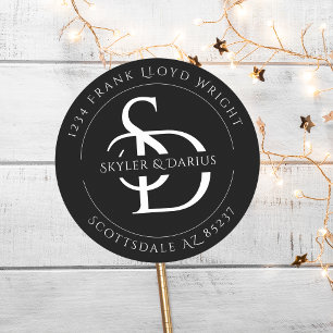 Adesivo Endereço de devolução do Monograma de Casamento Si