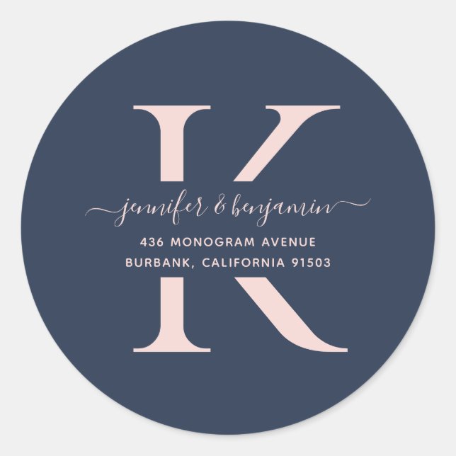 Adesivo Endereço de devolução do Monograma de Script Azul  (Frente)