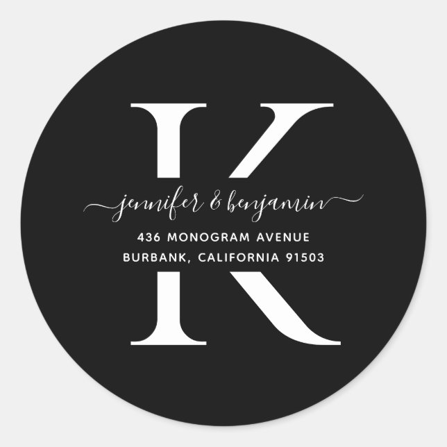 Adesivo Endereço de devolução do Monograma de Script Preto (Frente)