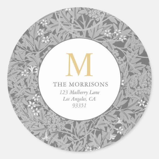 Adesivo Endereço de devolução do Monograma Dourado Floral  (Frente)