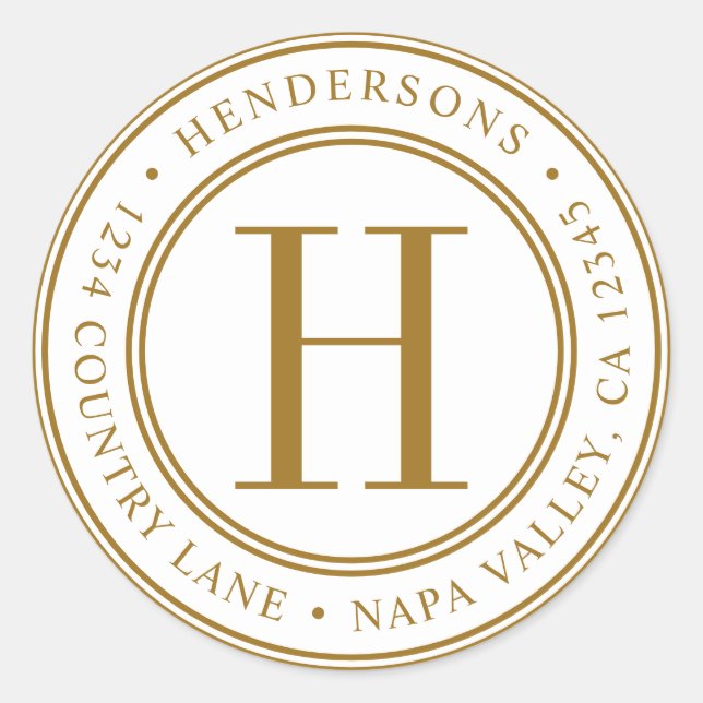 Adesivo Endereço de devolução do Monograma Elegante Dourad (Frente)