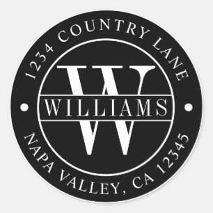 Adesivo Endereço de devolução do Monograma Elegante Preto