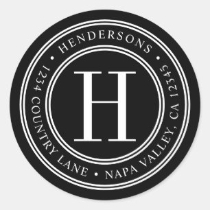 Adesivo Endereço de devolução do monograma elegante preto