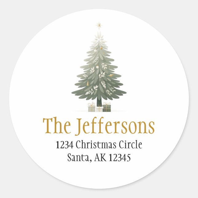 Adesivo Endereço de devolução Dourado da árvore de Natal (Frente)