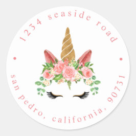 Adesivo endereço de devolução floral com blush unicorn son
