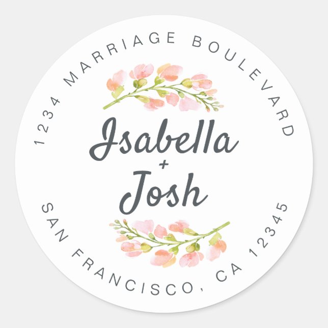 Adesivo Endereço de Devolução Floral de Boho Script Rosa (Frente)