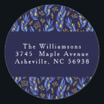 Adesivo Endereço de devolução floral do Hanukkah amarelo-a<br><div class="desc">Vinheta redonda clássica de Hanukkah amarelo azul-moderno Hanukkah</div>