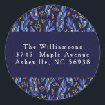 Adesivo Endereço de devolução floral do Hanukkah amarelo-a<br><div class="desc">Vinheta redonda clássica de Hanukkah amarelo azul-moderno Hanukkah</div>
