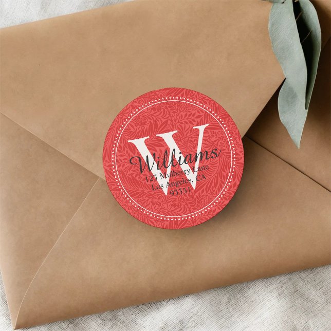 Adesivo Endereço de Devolução Floral Vermelha com Monogram (Criador carregado)