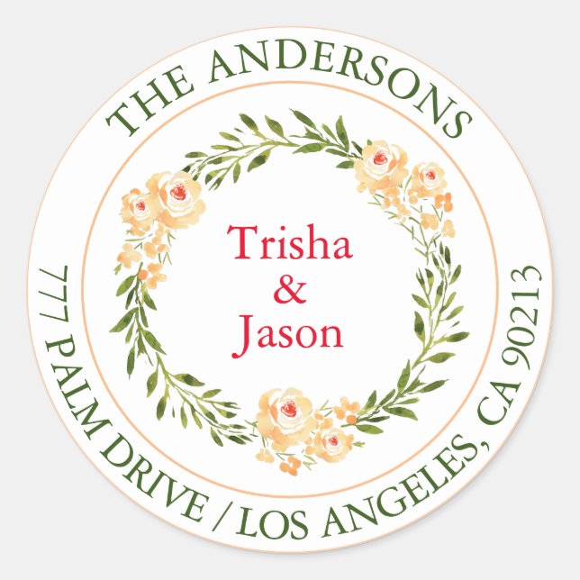 Adesivo Endereço de Devolução, Flores de Pêssego W/C, Text (Frente)